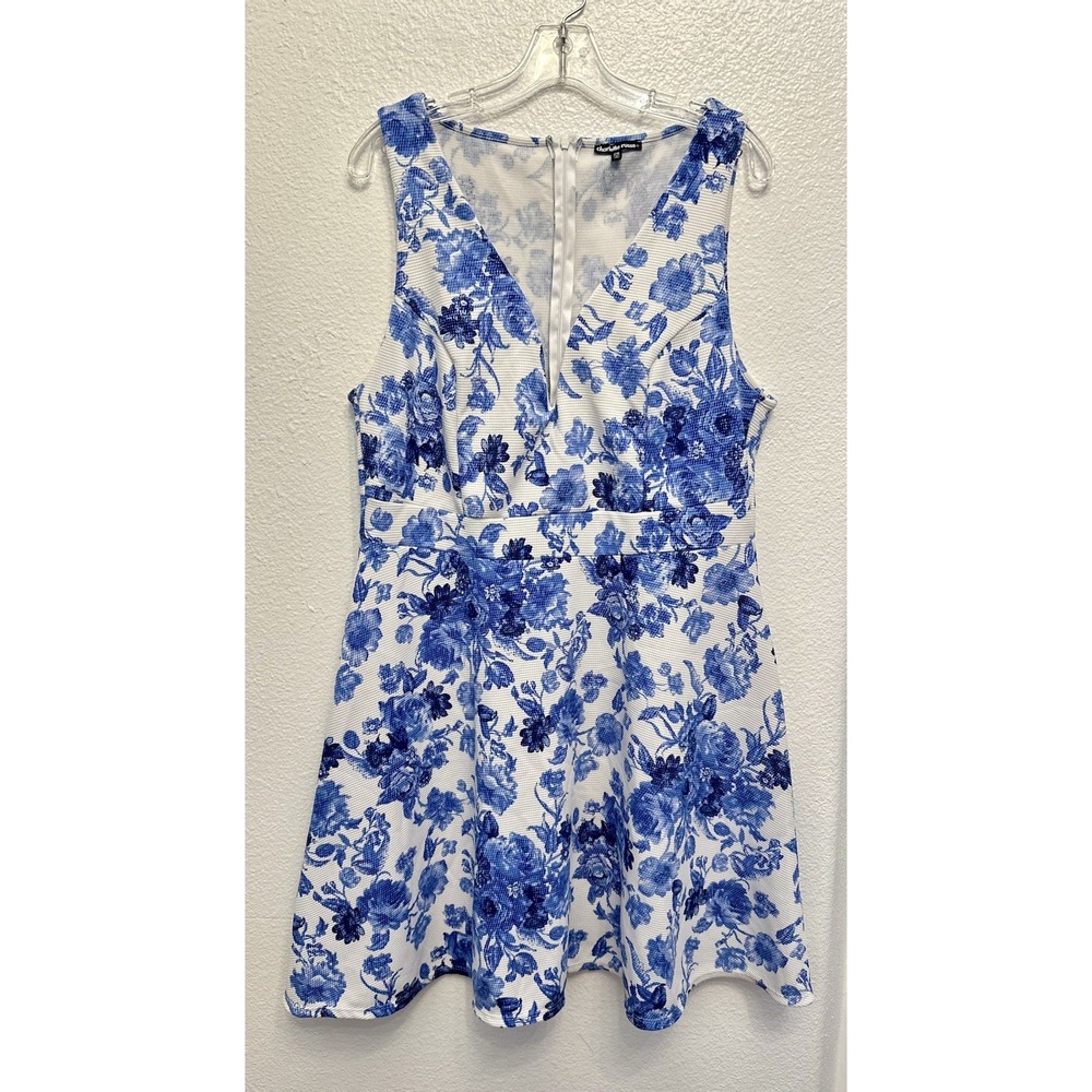 Charlotte Russe Fit & Flare Chinoiserie Dress 2X Sleeveless Deep V Swing A Line